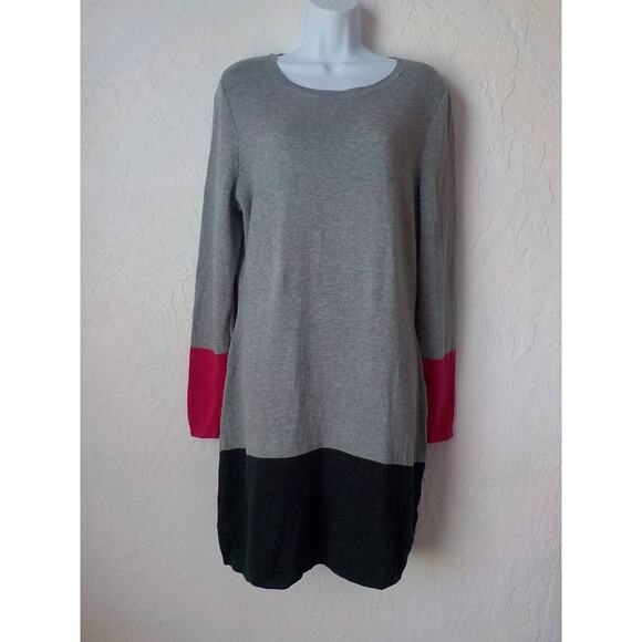 Nicole Miller NY Knit Sweater Dress Gray Pink Color Block Women size Large - Picture 11 of 12
